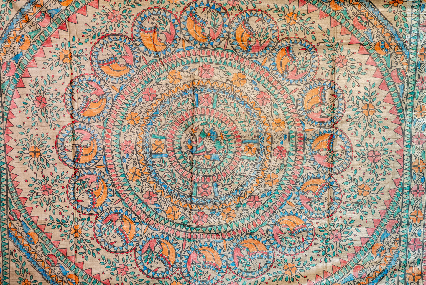 Green Tussar with handpainted Madhubani