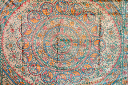 Green Tussar with handpainted Madhubani