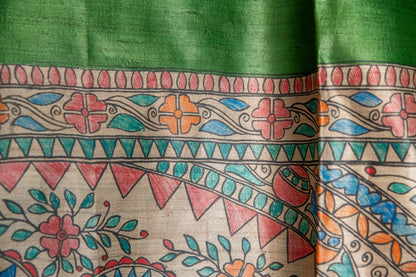 Green Tussar with handpainted Madhubani