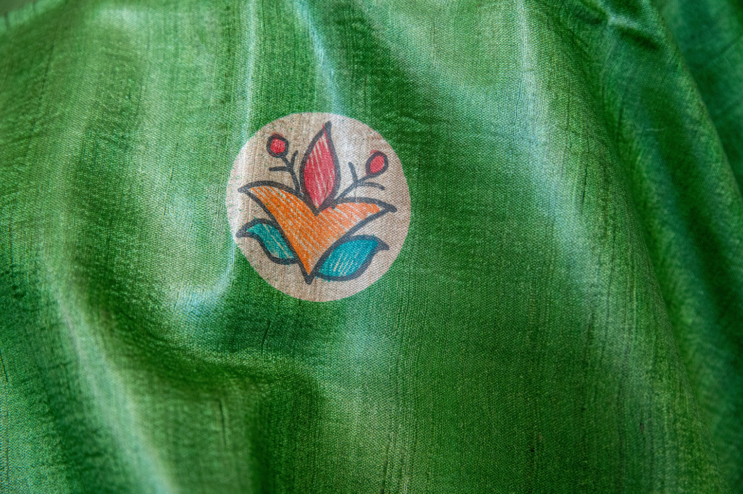 Green Tussar with handpainted Madhubani