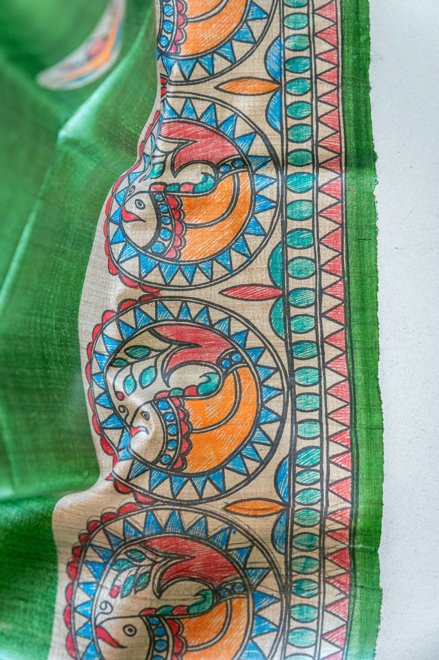 Green Tussar with handpainted Madhubani