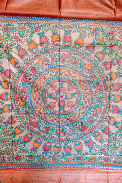 Brown Tussar with handpainted Madhubani
