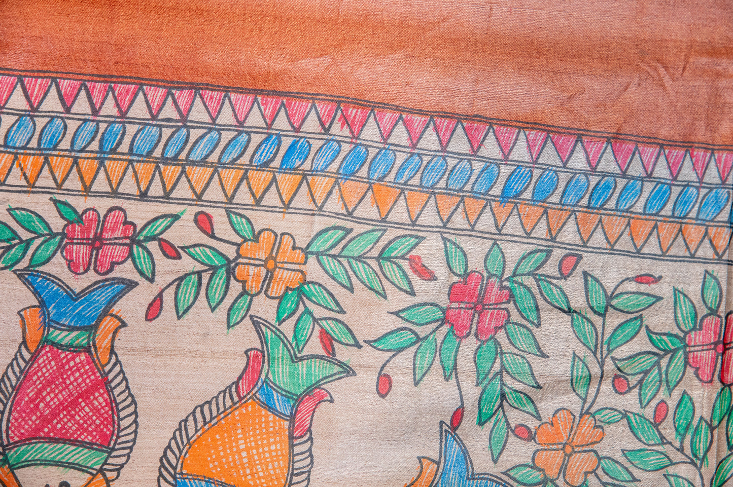 Brown Tussar with handpainted Madhubani
