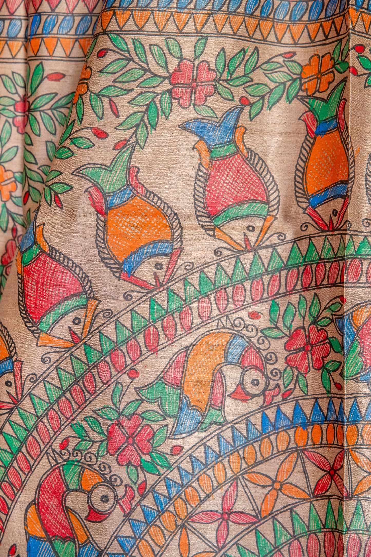 Brown Tussar with handpainted Madhubani