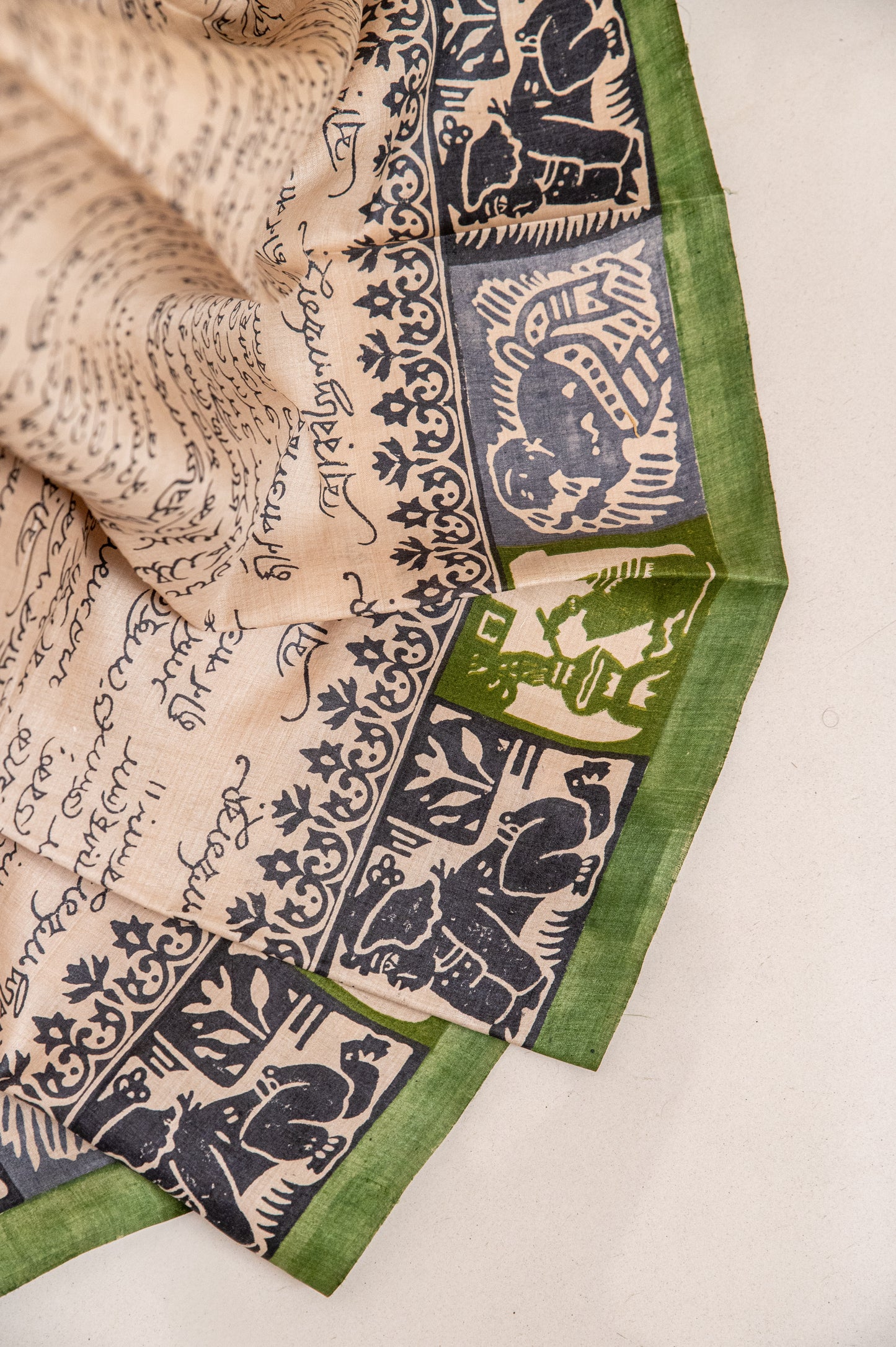 Tussar with handblock Bengali calligraphy