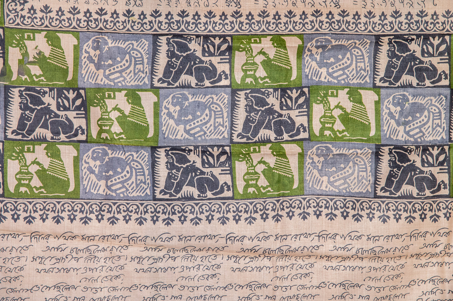 Tussar with handblock Bengali calligraphy