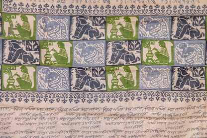 Tussar with handblock Bengali calligraphy