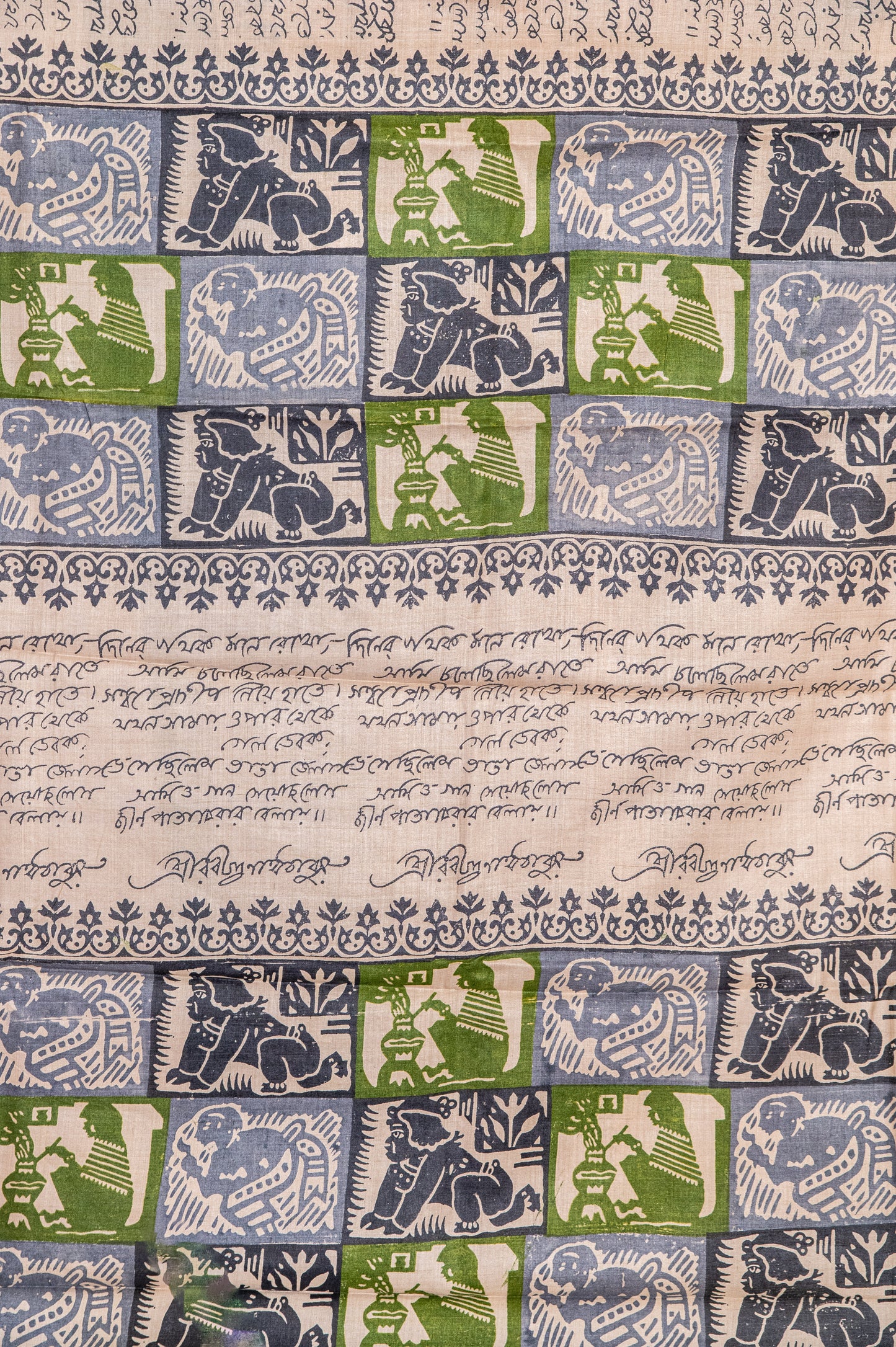 Tussar with handblock Bengali calligraphy