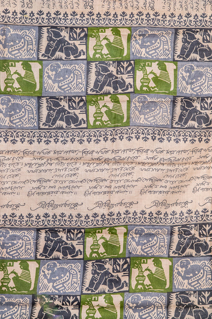 Tussar with handblock Bengali calligraphy