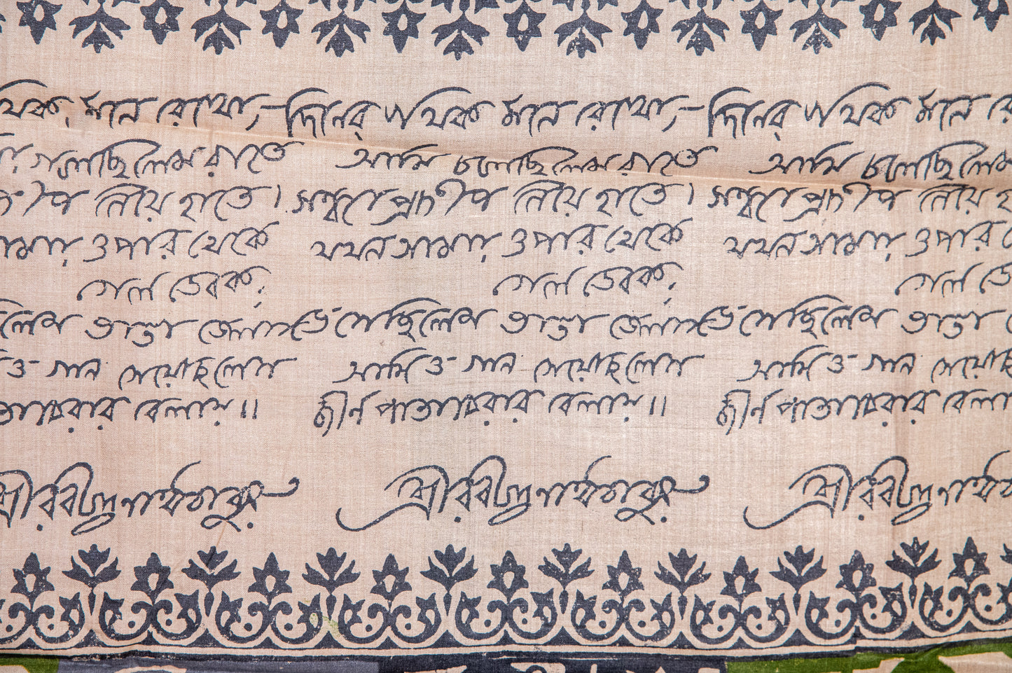 Tussar with handblock Bengali calligraphy