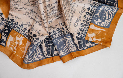 Tussar with handblock Bengali calligraphy