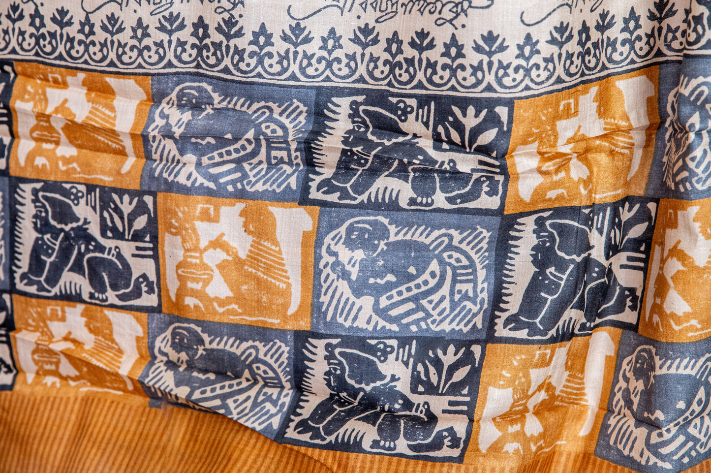 Tussar with handblock Bengali calligraphy