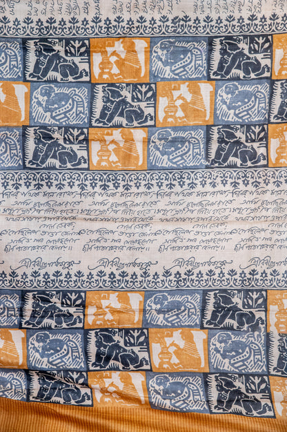 Tussar with handblock Bengali calligraphy