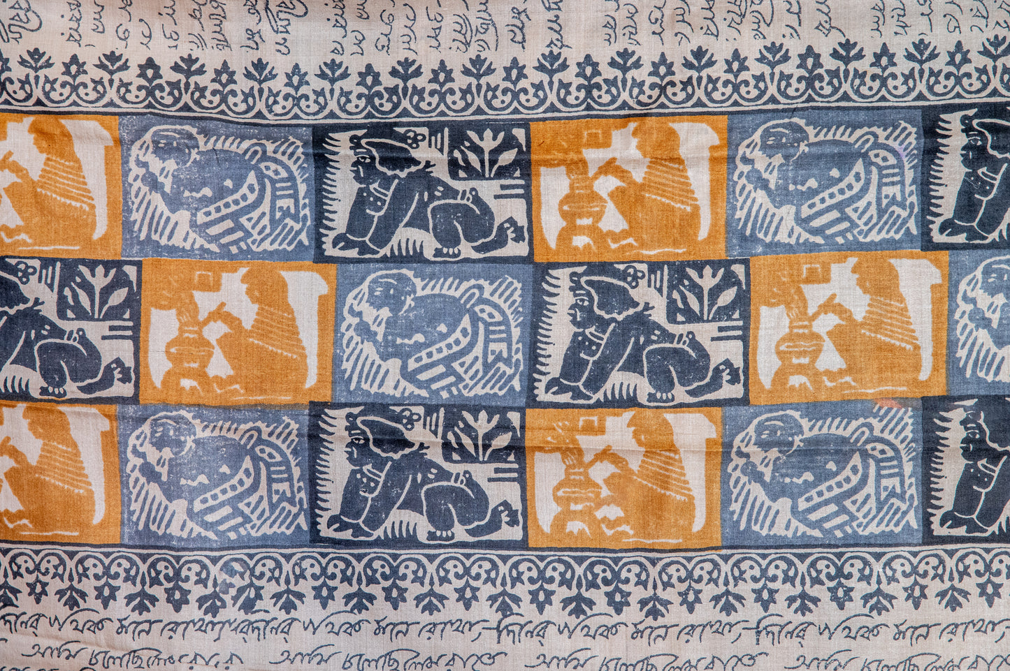 Tussar with handblock Bengali calligraphy