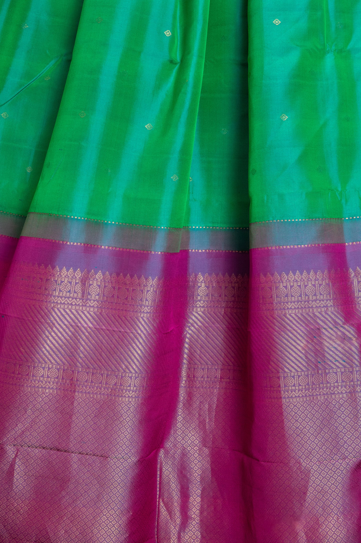 Shot Green Salem silk with zari border