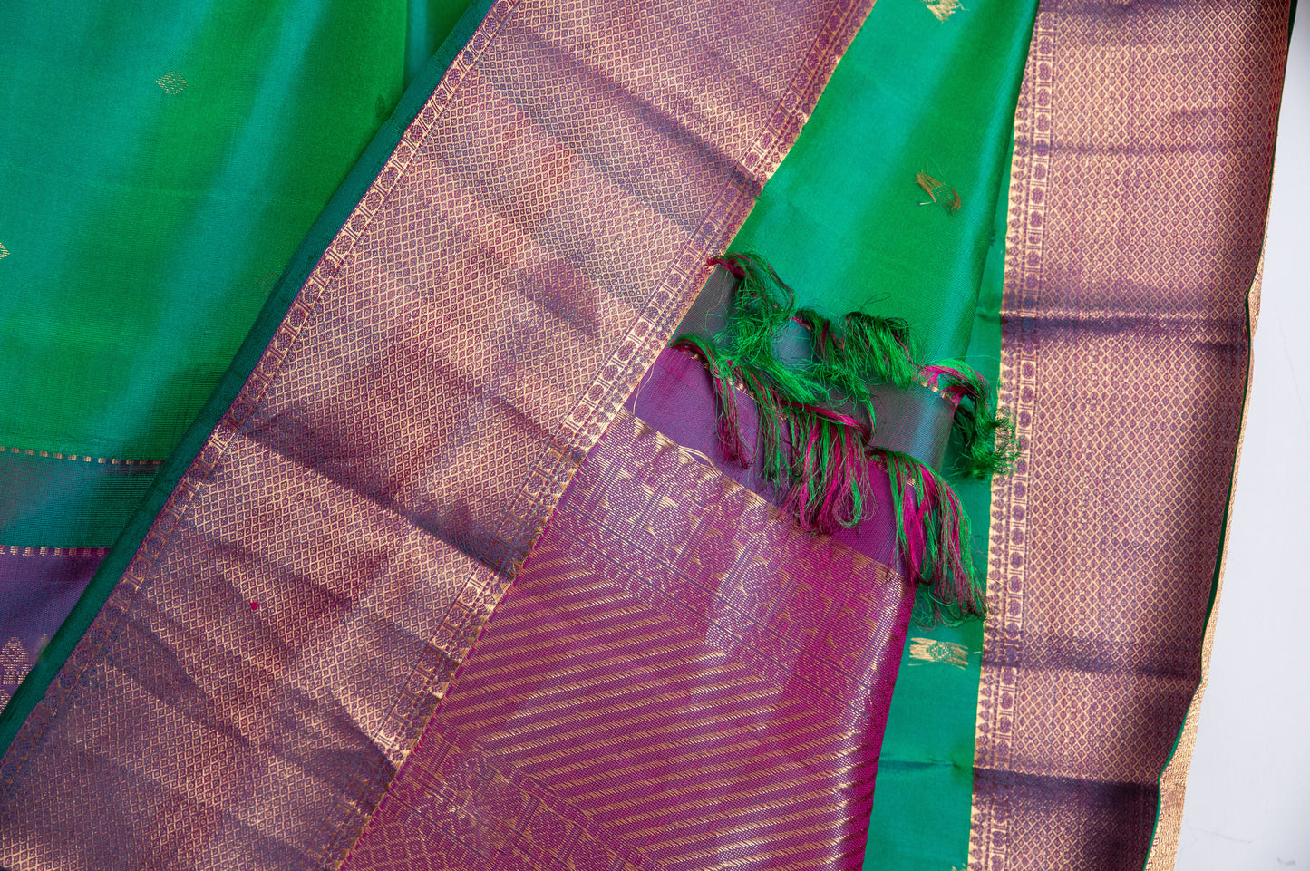 Shot Green Salem silk with zari border