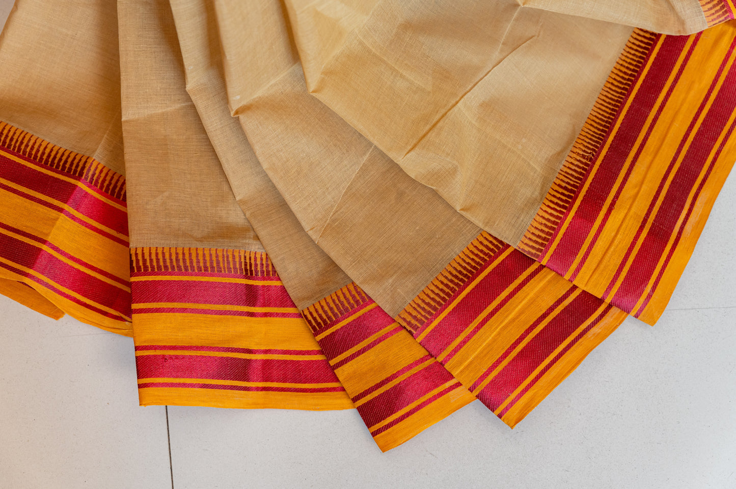 Dhonekhali Sari with Haldi Kumkum border