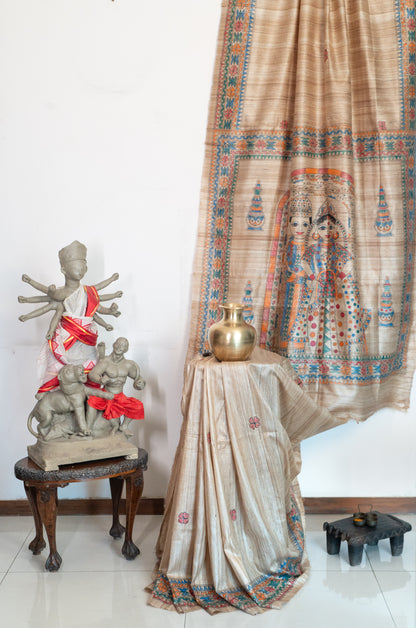 Gichha Tussar with handpainted Madhubani