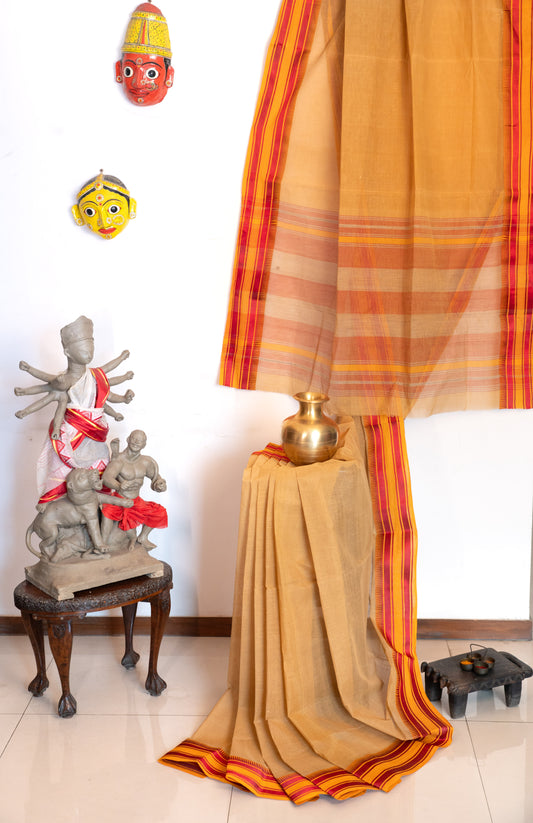 Dhonekhali Sari with Haldi Kumkum border