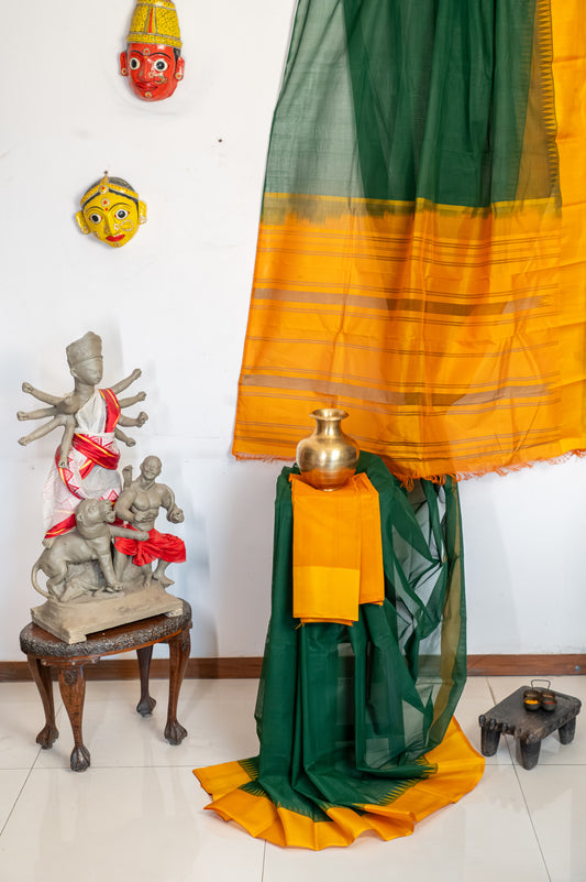 Kanchi cotton with one-sided silk borders and pallu