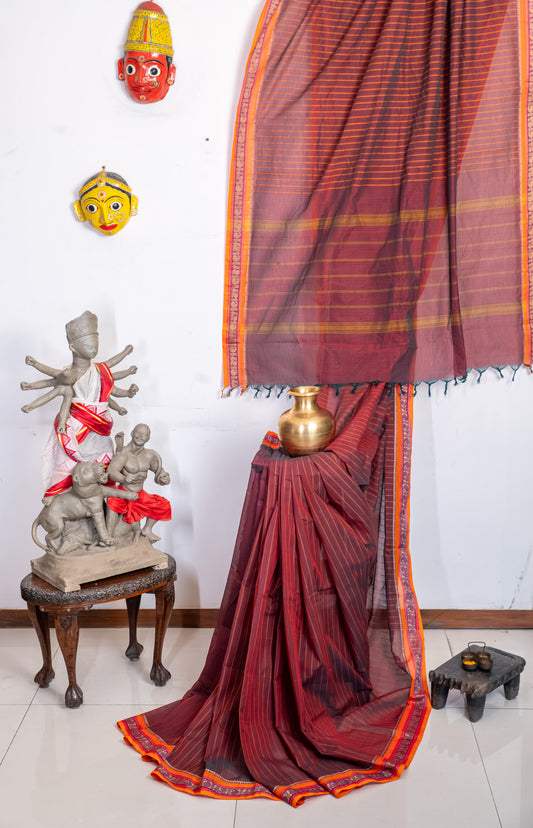 Maroon Kanchi cotton with stripes
