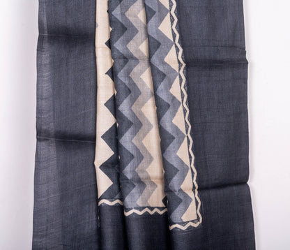 Tritonal Charcoal handblocked Tussar