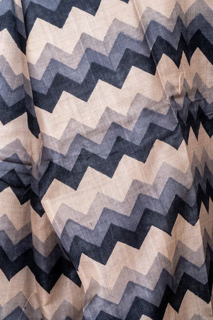 Tritonal Charcoal handblocked Tussar