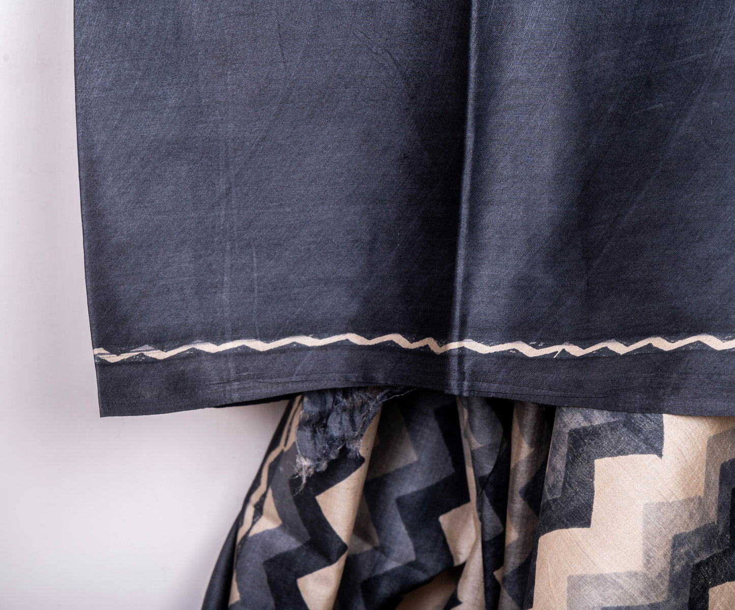 Tritonal Charcoal handblocked Tussar