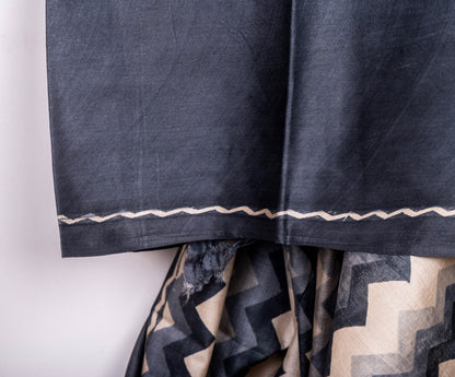 Tritonal Charcoal handblocked Tussar
