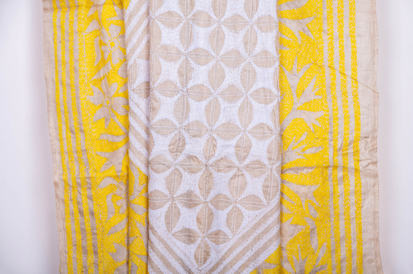 Gachhi Tussar Kantha with fusion motifs