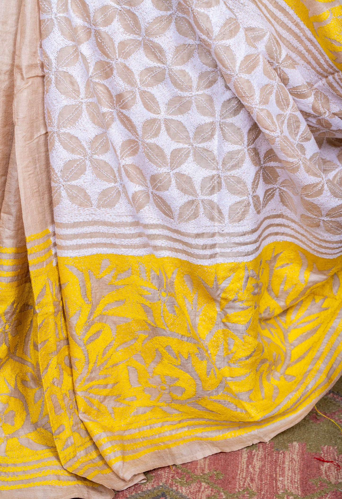 Gachhi Tussar Kantha with fusion motifs