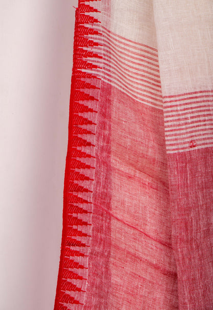 Vintage white and red pure Linen