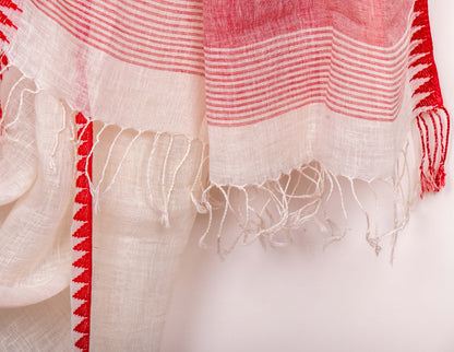 Vintage white and red pure Linen