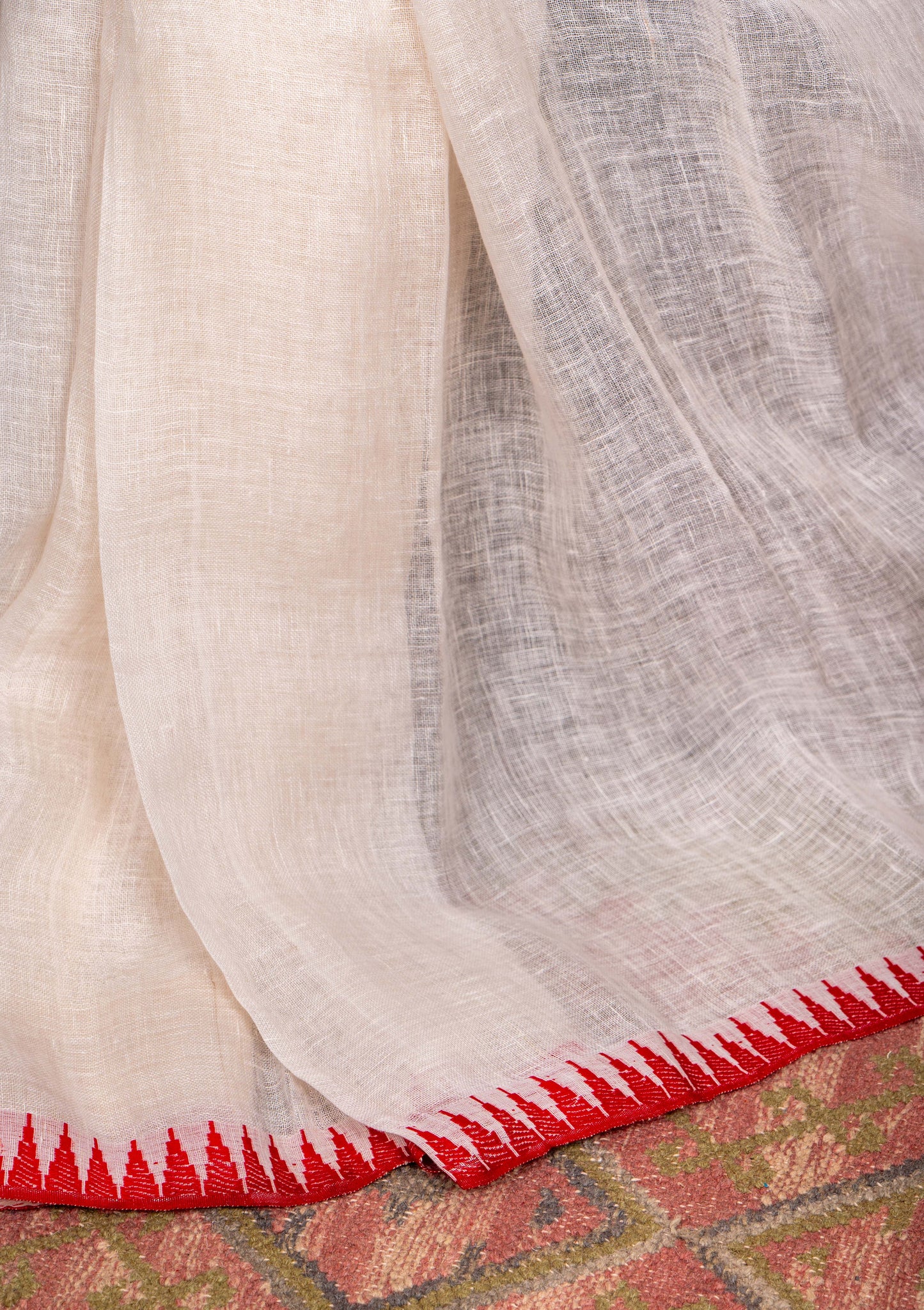 Vintage white and red pure Linen