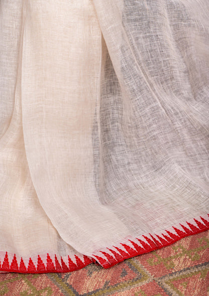 Vintage white and red pure Linen