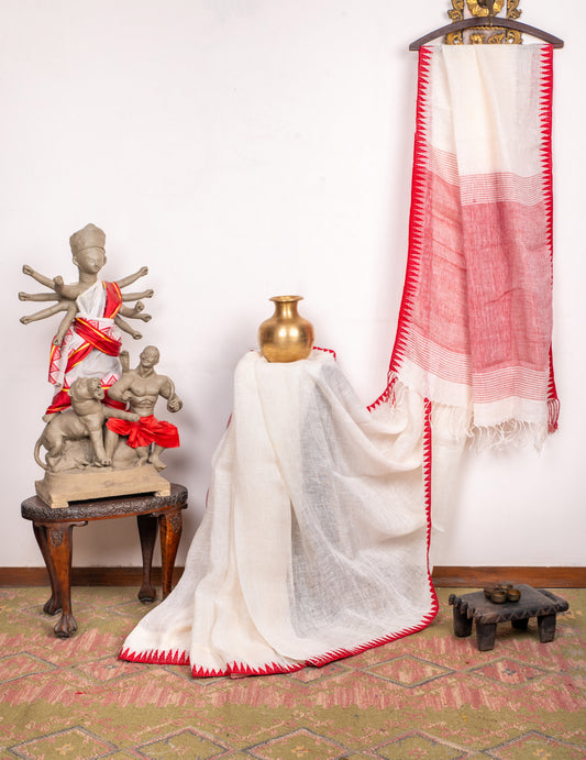 Vintage white and red pure Linen