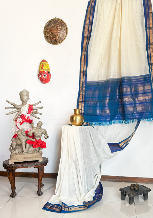 Cotton Gadwal with blue silk borders