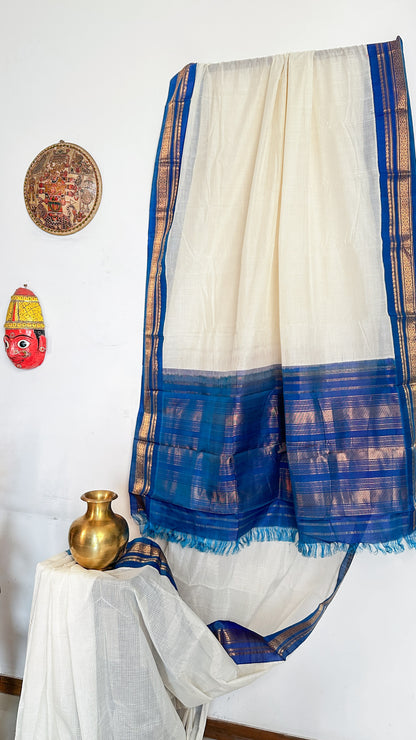 Cotton Gadwal with blue silk borders