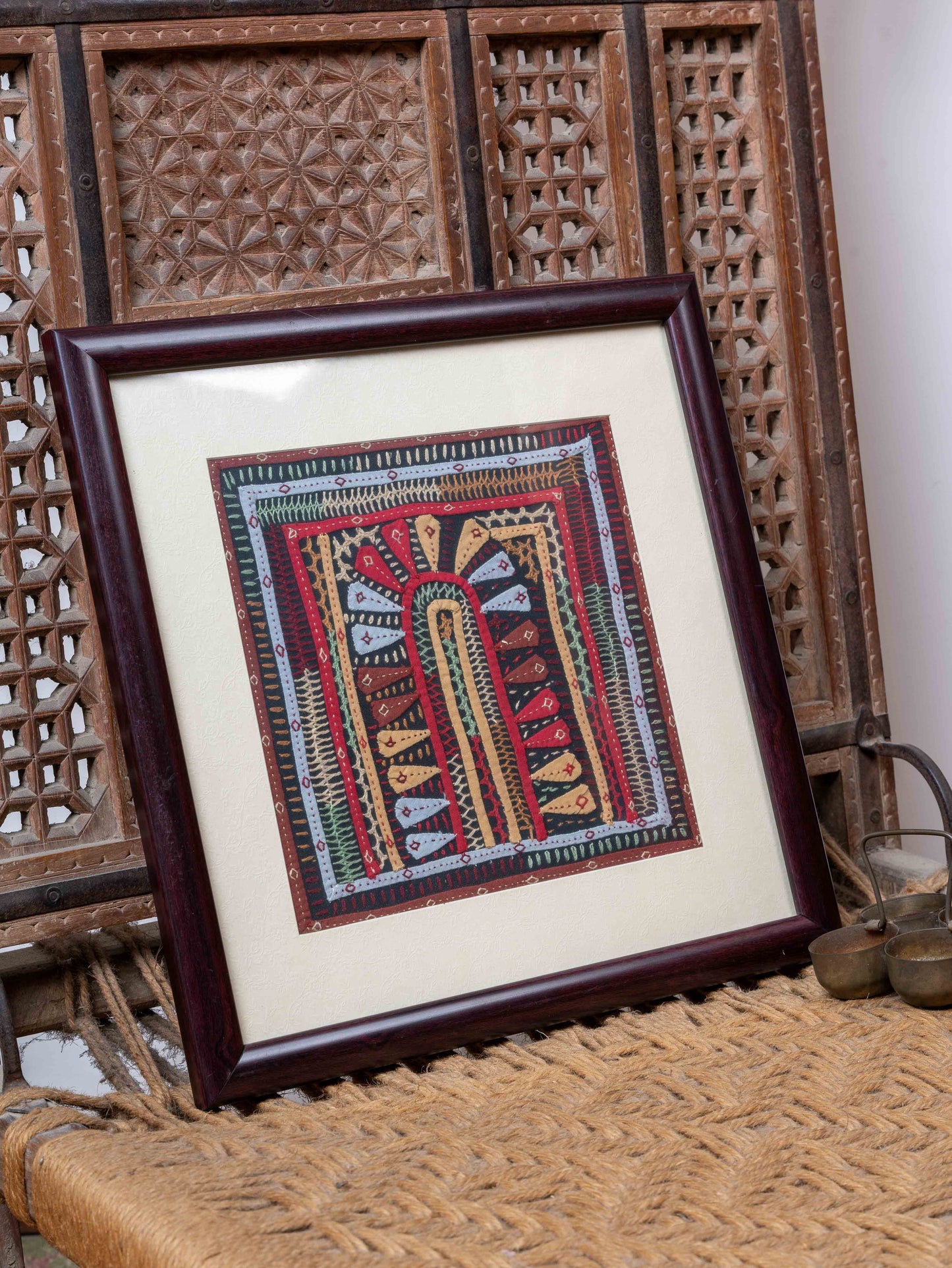 Framed vintage Rabari patch