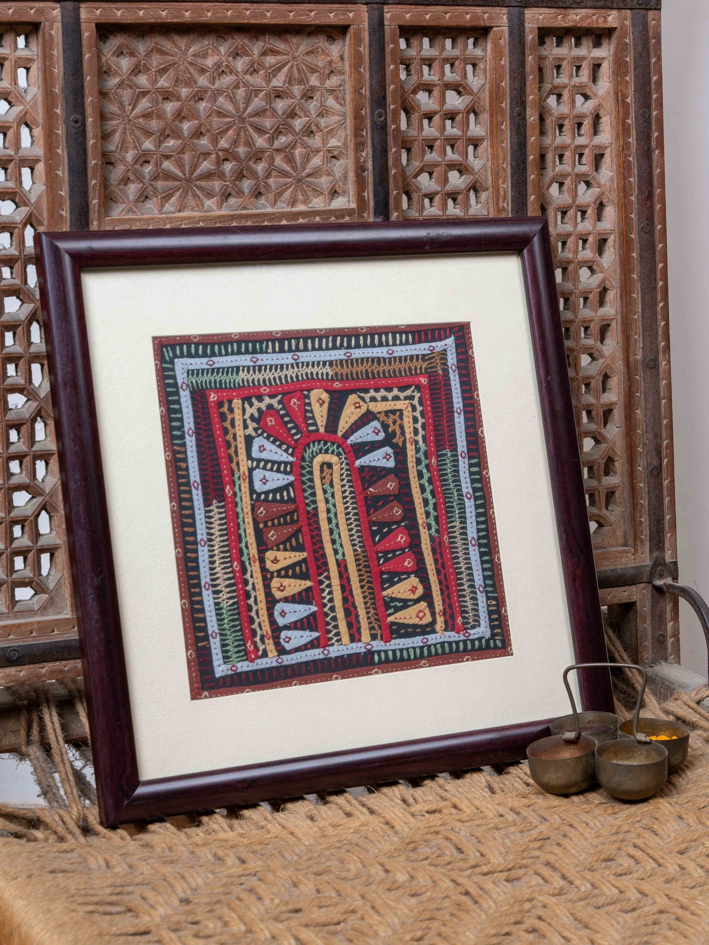 Framed vintage Rabari patch