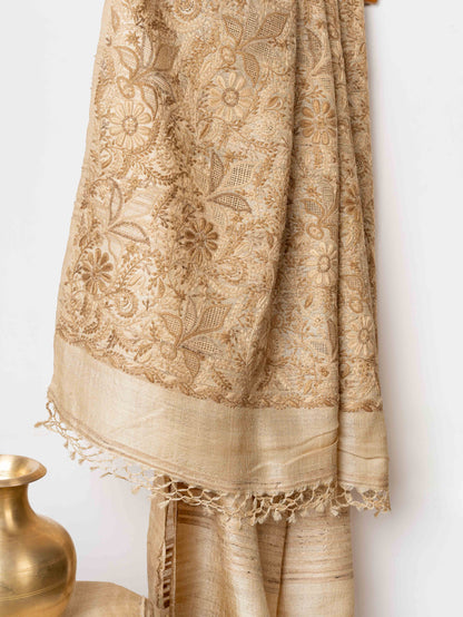 Vintage pure Muga with Chikankari