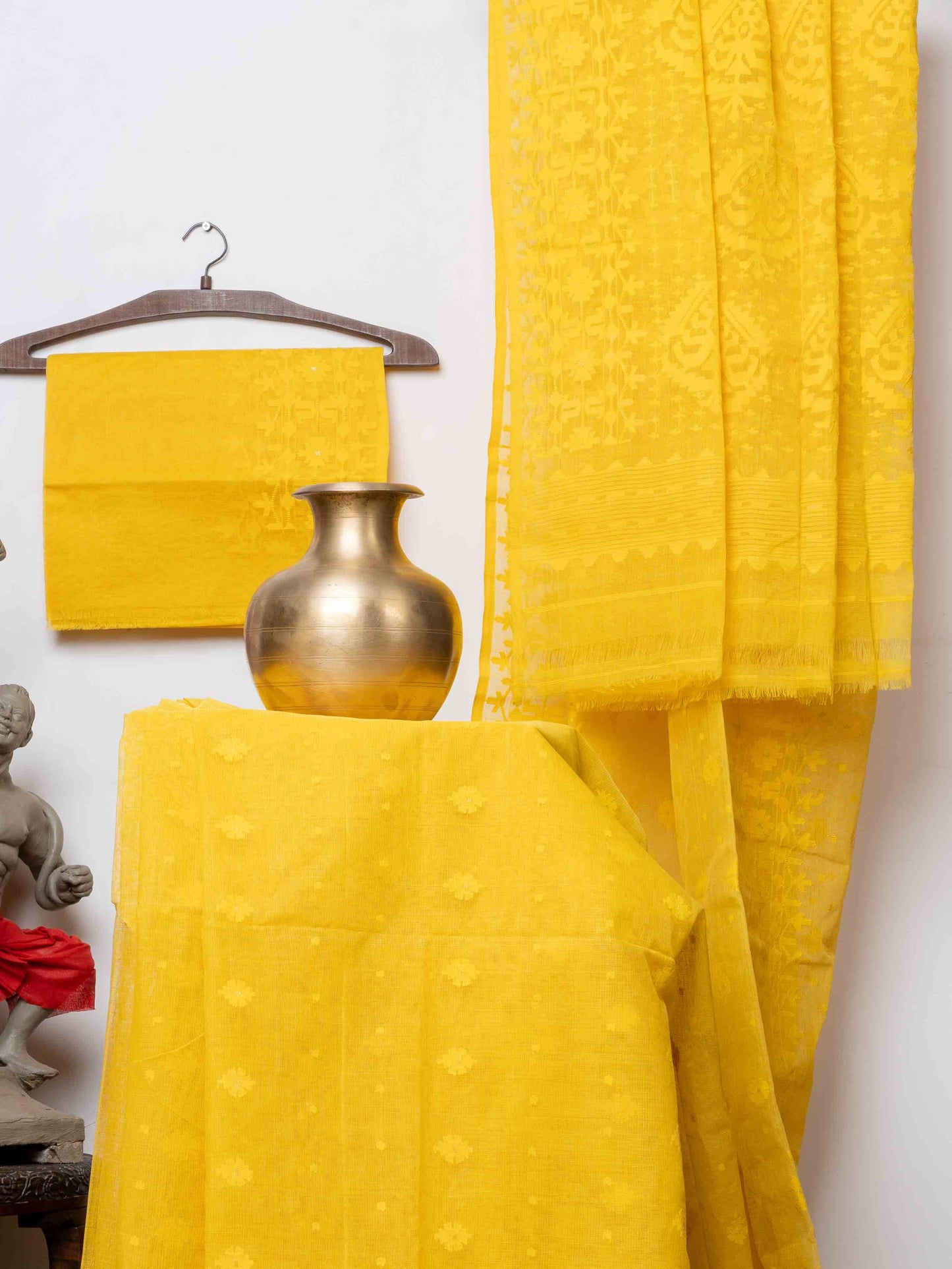 Yellow cotton Jamdani from Bangladesh