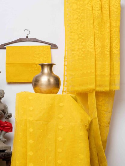 Yellow cotton Jamdani from Bangladesh