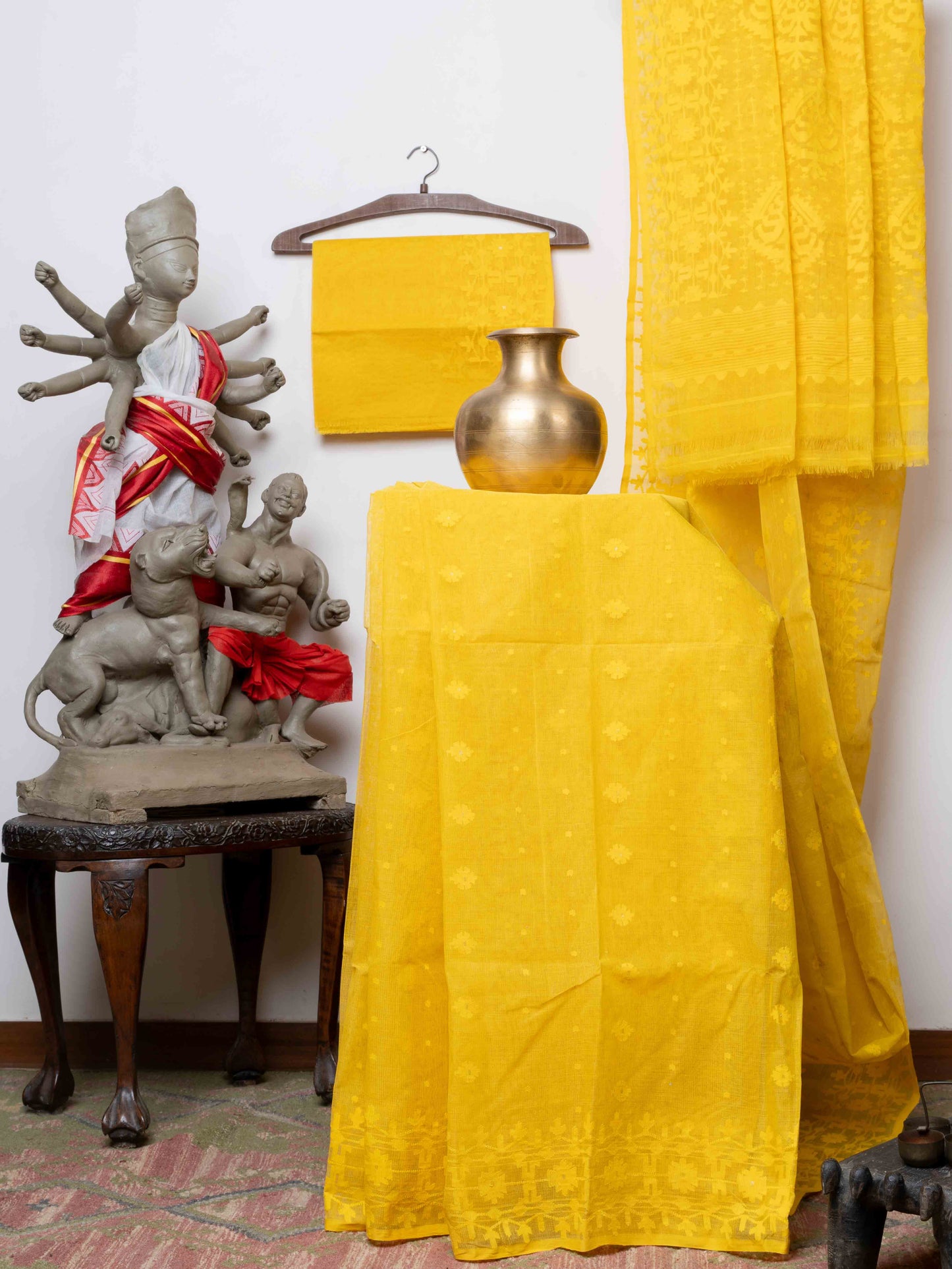 Yellow cotton Jamdani from Bangladesh