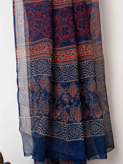 Blue multicoloured handblocked Barmeri Kota Doria