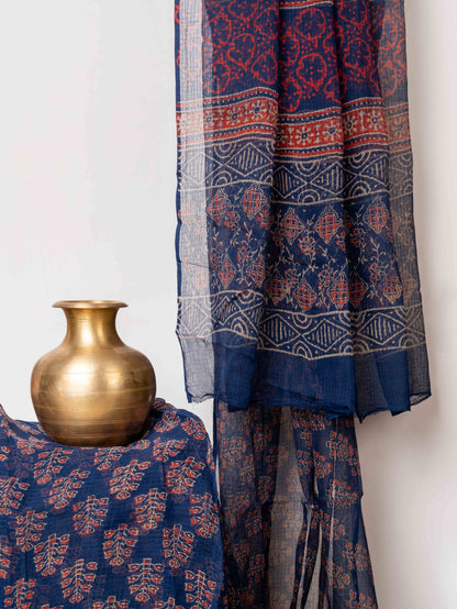 Blue multicoloured handblocked Barmeri Kota Doria