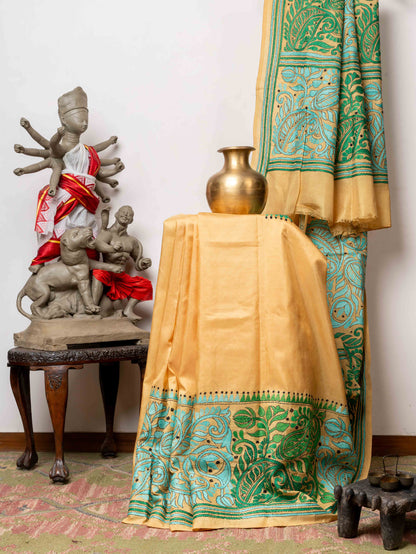 Silk Kantha with Alpona motifs