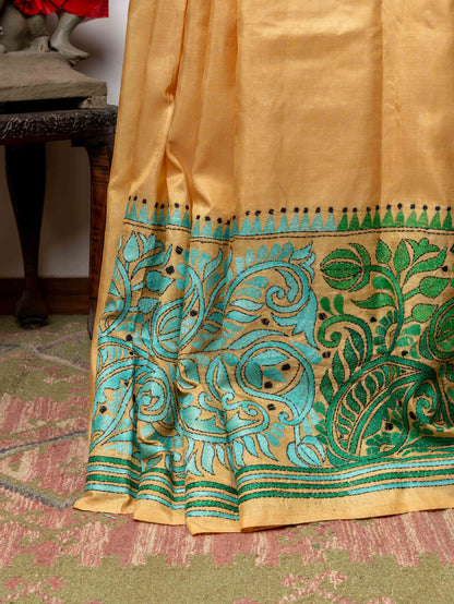 Silk Kantha with Alpona motifs