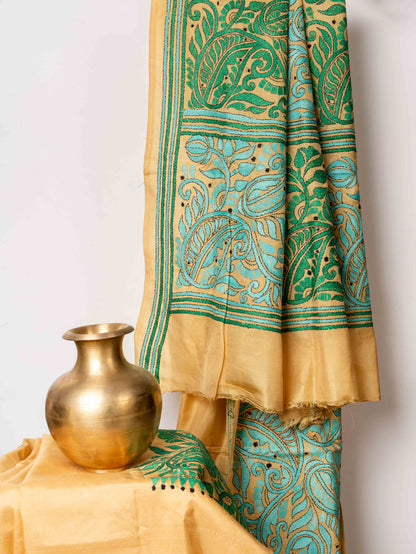 Silk Kantha with Alpona motifs