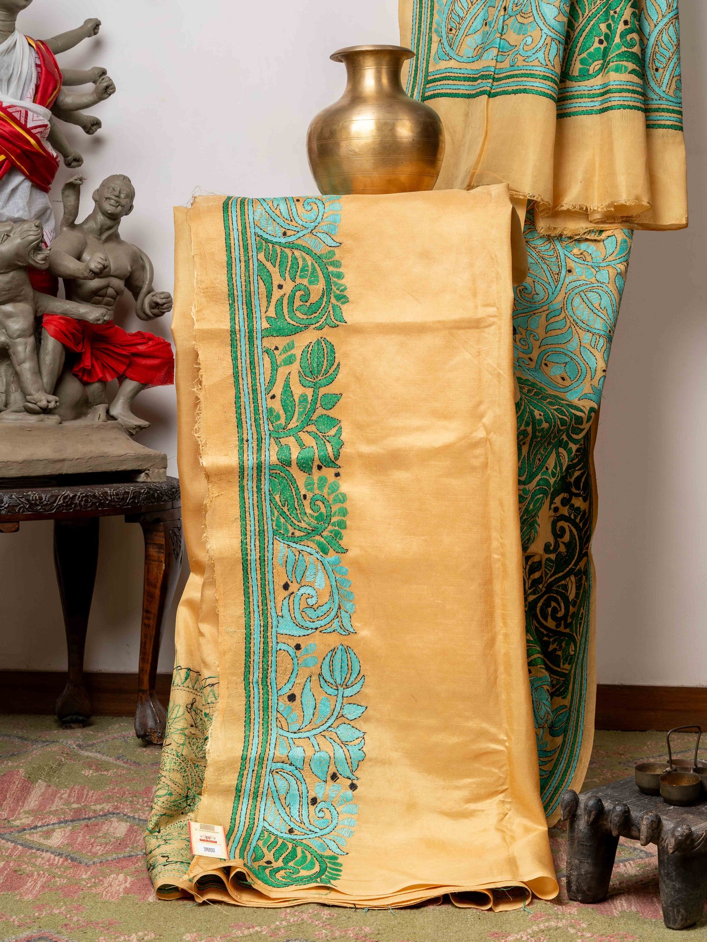 Silk Kantha with Alpona motifs